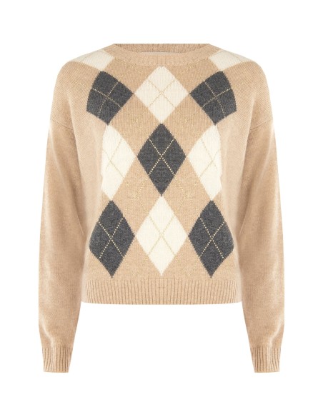 Trui van een viscose-wolmix met ruitmotief en lurex van Rinascimento
