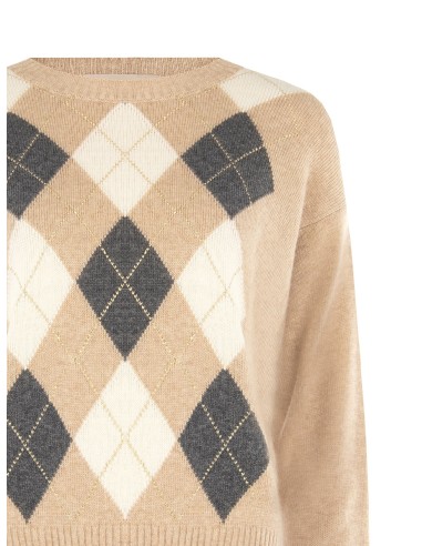 Pull en mélange de viscose et de laine à motif losanges avec lurex Rinascimento