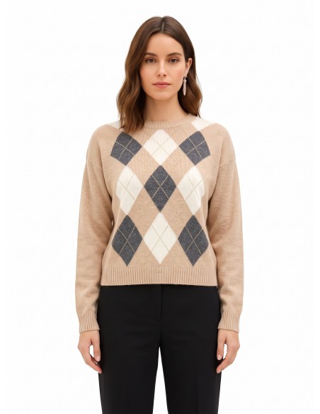 Pull en mélange de viscose et de laine à motif losanges avec lurex Rinascimento