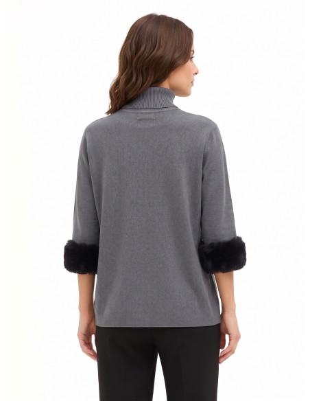 Pull ample à col roulé avec empiècements en fausse fourrure Rinascimento