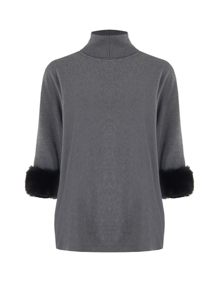Pull ample à col roulé avec empiècements en fausse fourrure Rinascimento
