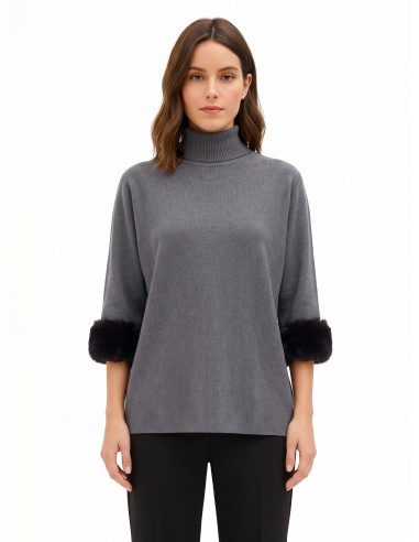 Pull ample à col roulé avec empiècements en fausse fourrure Rinascimento