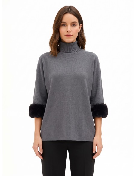 Pull ample à col roulé avec empiècements en fausse fourrure Rinascimento