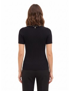 Pull polo côtier en viscose mélangée avec cristaux cabochons Rinascimento 2