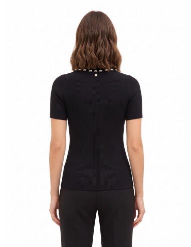Pull polo côtier en viscose mélangée avec cristaux cabochons Rinascimento