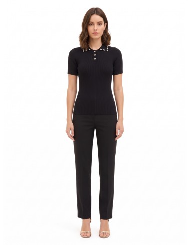 Pull polo côtier en viscose mélangée avec cristaux cabochons Rinascimento