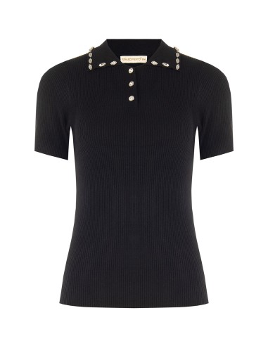 Pull polo côtier en viscose mélangée avec cristaux cabochons Rinascimento