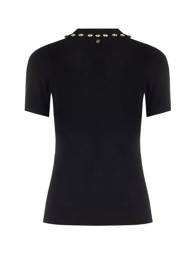 Pull polo côtier en viscose mélangée avec cristaux cabochons Rinascimento