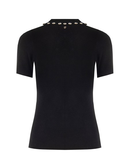 Pull polo côtier en viscose mélangée avec cristaux cabochons Rinascimento
