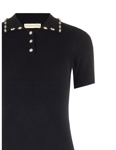 Pull polo côtier en viscose mélangée avec cristaux cabochons Rinascimento