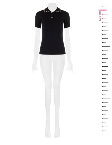 Pull polo côtier en viscose mélangée avec cristaux cabochons Rinascimento
