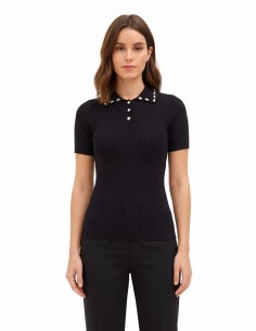 Pull polo côtier en viscose mélangée avec cristaux cabochons Rinascimento