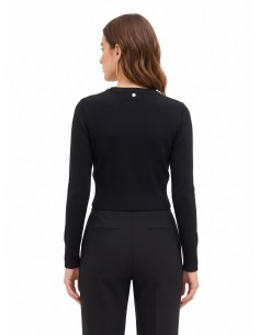 Cropped trui van viscosemix met cabochonkristallen langs de ronde hals Rinascimento 2