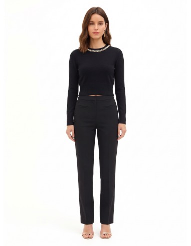 Pull crop en viscose mélangée avec cristaux cabochons sur l’encolure ronde Rinascimento