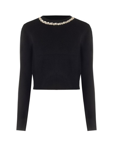 Cropped trui van viscosemix met cabochonkristallen langs de ronde hals Rinascimento