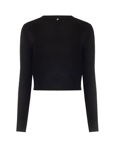Cropped trui van viscosemix met cabochonkristallen langs de ronde hals Rinascimento