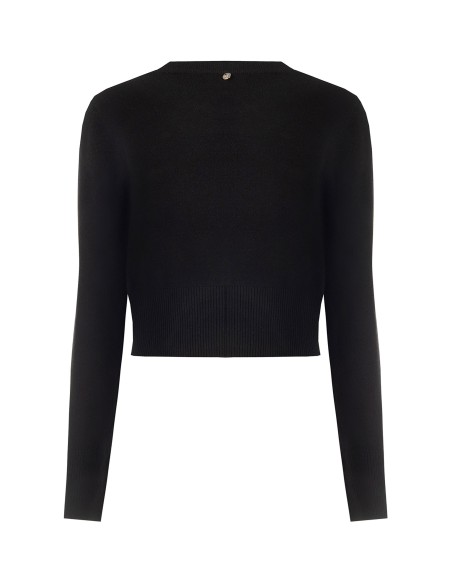 Cropped trui van viscosemix met cabochonkristallen langs de ronde hals Rinascimento