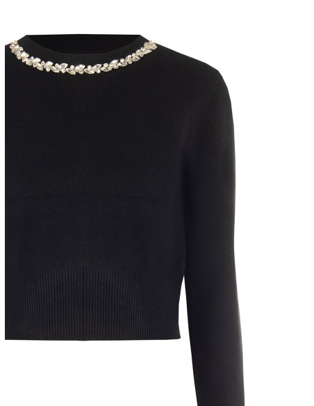 Cropped trui van viscosemix met cabochonkristallen langs de ronde hals Rinascimento
