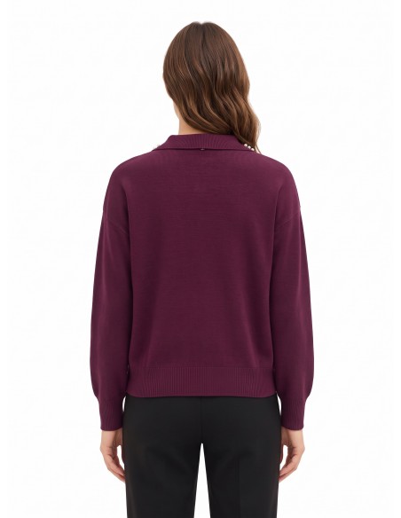 Pull ample style polo en mélange de viscose avec cristaux cabochons sur le col Rinascimento