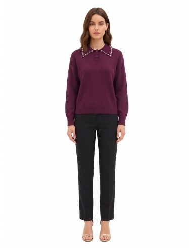 Pull ample style polo en mélange de viscose avec cristaux cabochons sur le col Rinascimento
