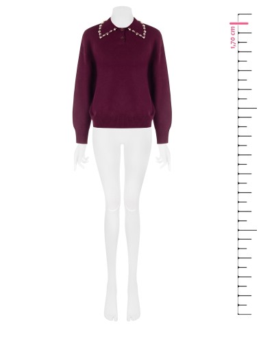 Pull ample style polo en mélange de viscose avec cristaux cabochons sur le col Rinascimento