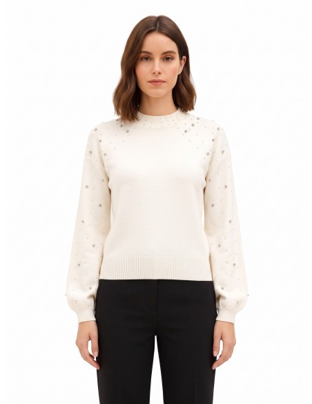 Pull en viscose mélangée avec cristaux et perles Rinascimento