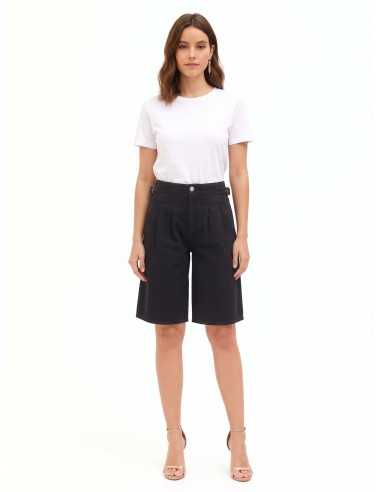 Bermuda en jean à jambes larges avec brides sur les hanches et double pince Rinascimento