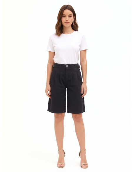 Bermuda en jean à jambes larges avec brides sur les hanches et double pince Rinascimento