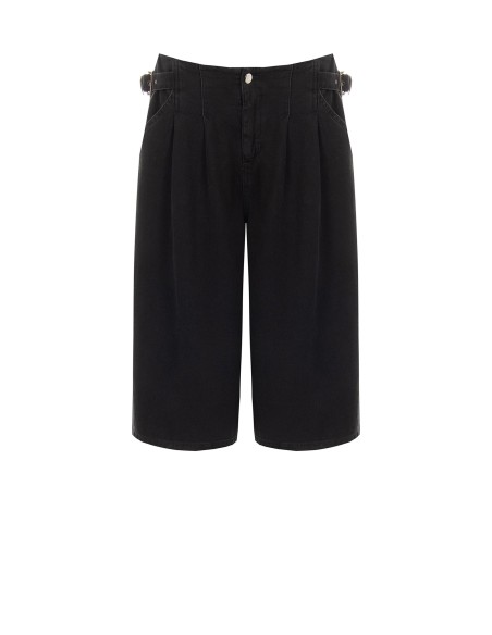 Wide leg bermudajeans met bandjes aan de zijkanten en dubbele plooien Rinascimento