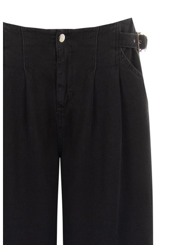 Wide leg bermudajeans met bandjes aan de zijkanten en dubbele plooien Rinascimento