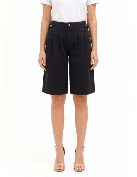 Wide leg bermudajeans met bandjes aan de zijkanten en dubbele plooien Rinascimento