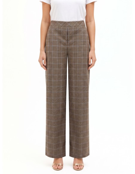 Pantalon palazzo à carreaux en polyviscose sans poches Rinascimento