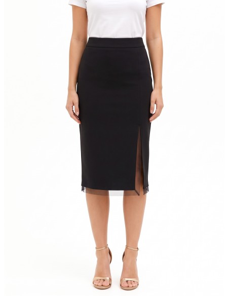 Jupe crayon en crêpe scuba avec bords en tulle Rinascimento