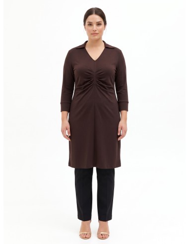 Curvy-jurk van jersey in polostijl met V-hals en centrale rimpeldetail van Rinascimento Curvy