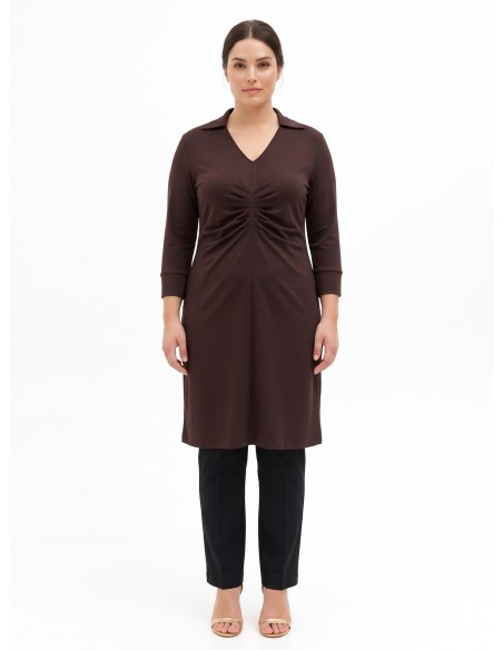 Robe curvy en jersey style polo avec col en V et fronces centrales Rinascimento Curvy
