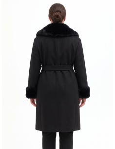 Manteau long grande taille en drap avec poignets et col en fausse fourrure amovibles Rinascimento Curvy 2