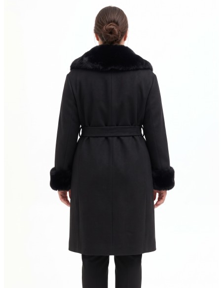 Manteau long grande taille en drap avec poignets et col en fausse fourrure amovibles Rinascimento Curvy