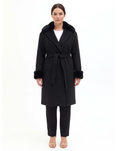 Lange curvy jas van stof met afneembare manchetten en kraag van synthetische bont van Rinascimento Curvy