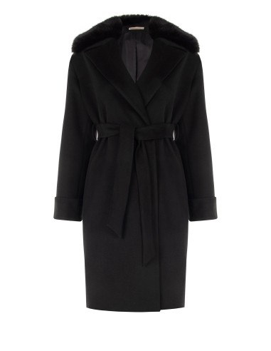 Manteau long grande taille en drap avec poignets et col en fausse fourrure amovibles Rinascimento Curvy