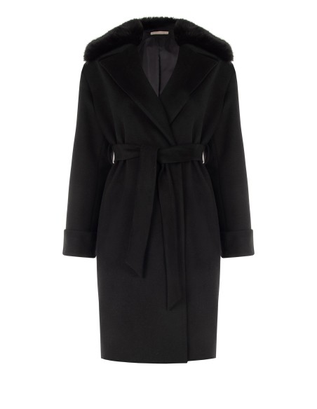 Manteau long grande taille en drap avec poignets et col en fausse fourrure amovibles Rinascimento Curvy