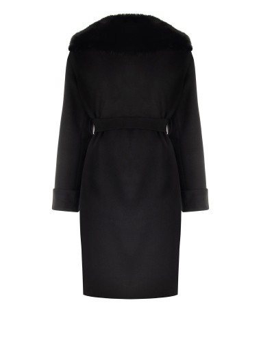 Manteau long grande taille en drap avec poignets et col en fausse fourrure amovibles Rinascimento Curvy