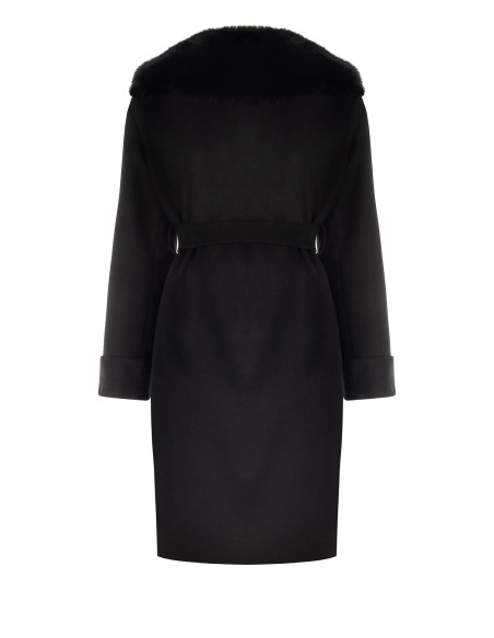 Manteau long grande taille en drap avec poignets et col en fausse fourrure amovibles Rinascimento Curvy