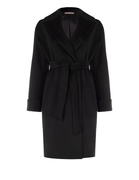 Lange curvy jas van stof met afneembare manchetten en kraag van synthetische bont van Rinascimento Curvy
