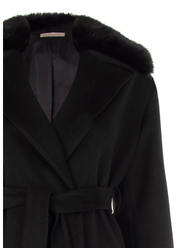 Manteau long grande taille en drap avec poignets et col en fausse fourrure amovibles Rinascimento Curvy