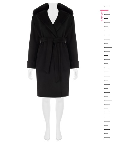 Lange curvy jas van stof met afneembare manchetten en kraag van synthetische bont van Rinascimento Curvy