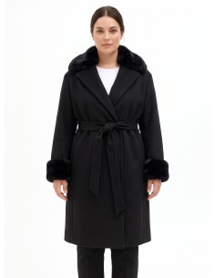 Manteau long grande taille en drap avec poignets et col en fausse fourrure amovibles Rinascimento Curvy