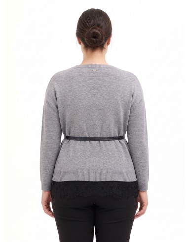 Pull ample grande taille avec bas en dentelle et longue ceinture fine en similicuir Rinascimento Curvy