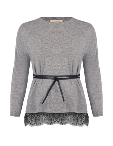 Pull ample grande taille avec bas en dentelle et longue ceinture fine en similicuir Rinascimento Curvy