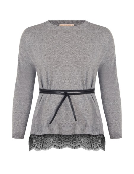 Ruime curvy-trui met kanten onderrand en lange, smalle riem van imitatieleer – Rinascimento Curvy