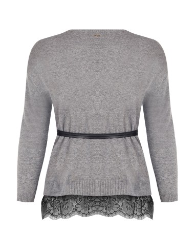 Pull ample grande taille avec bas en dentelle et longue ceinture fine en similicuir Rinascimento Curvy